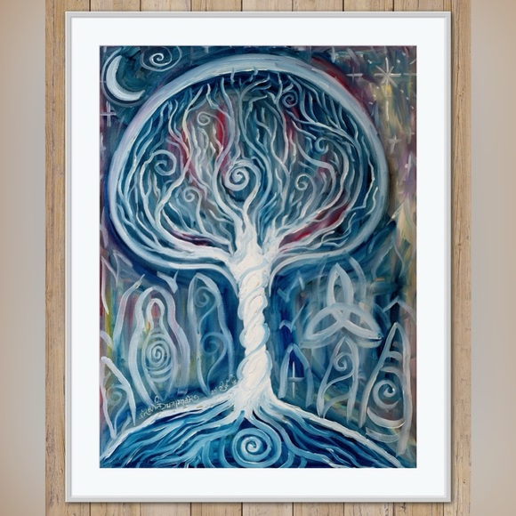 Goddess Tree Art Print of Oil Painting Celtic standing stones spiral whimsical - Picture 1 of 6